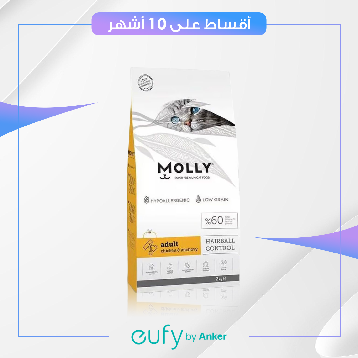دراي فود MOLLY 2KG نكهة الدجاج وانشوفي